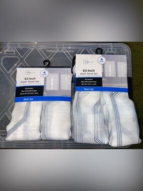 Mainstays White and Light Blue Sheer Panel Set - 8 Panels